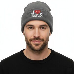 "I Love Jesus" Winter Fleece-Lined Hat, Grey